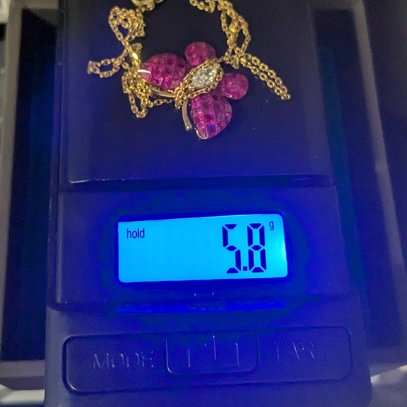 750/18K YG Invisible set Rubies and Diamond Butterfly Necklace - Picture 14 of 16